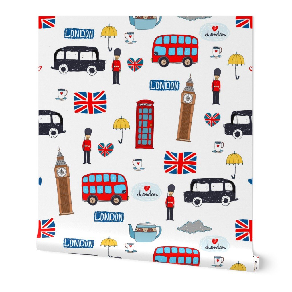 London England Handdrawn Motifs Big Ben Union Jack Palace Guard Wallpaper big ben wallpaper