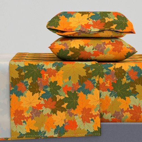 Smaller Autumn Leaves Scattered in Gold Red Brown and Green Design Collection Home Styling Collection red leaves sheet set design