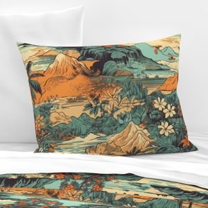 Vintage Hawaiian Landscape Teal Interior Collection Home Styling Collection hawaiian landscape pillow sham design