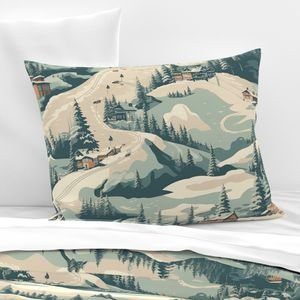 Vintage Ski Slope Blue Interior Collection Decor Collection skiing slope pillow sham design