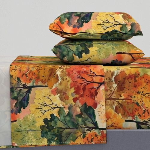 Watercolor of New England Endless Forest Fall Trees Home Styling Collection Interior Collection new england trees sheet set design