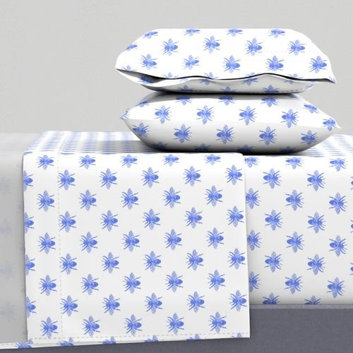 Blue Faux-foiled Bees on White Home Styling Collection Home Decor Collection queen bee sheet set design