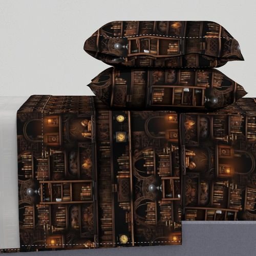 Spooky Photo realisticSmall Dark Academia Stampunk Bookshelves in Muted Design Collection Design Collection steampunk halloween sheet set design