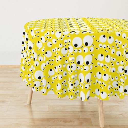 Googly Goo Goo Eyes on Neon Yellow Interior Collection Design Collection white eyeballs tablecloth design