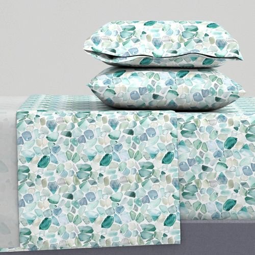 Small Blue and Aqua Shards of Tumbled and Scattered Watercolor Seaglass Home Styling Collection Design Collection beach sheet set design