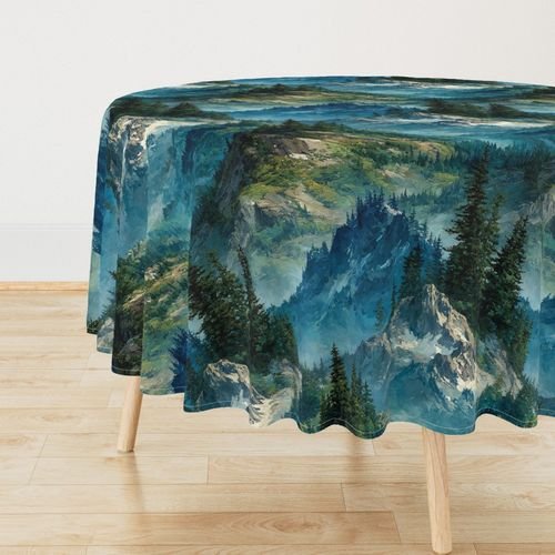 Olympic National Park Summer Watercolor Mountain Landscape Interior Collection Interior Collection landscape tablecloth design