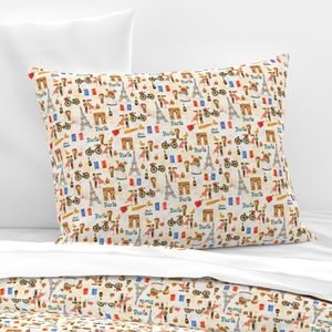Adorable Whimsical Watercolor Paris Motifs with Eiffel Tower Interior Collection Home Decor Collection arc de triomphe pillow sham design