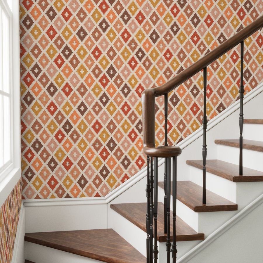 Large Sun Bleached Vintage Diamond Textile Interior Collection Home Decor Collection coastal wallpaper