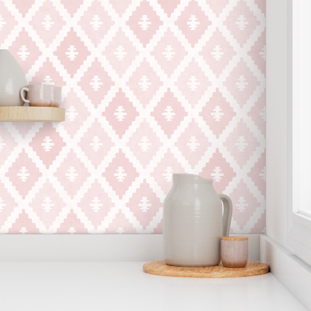 Large Sun Faded Mediterranean Diamond Pattern in Blush Shell Pink Design Collection Home Styling Collection rosewater pink wallpaper