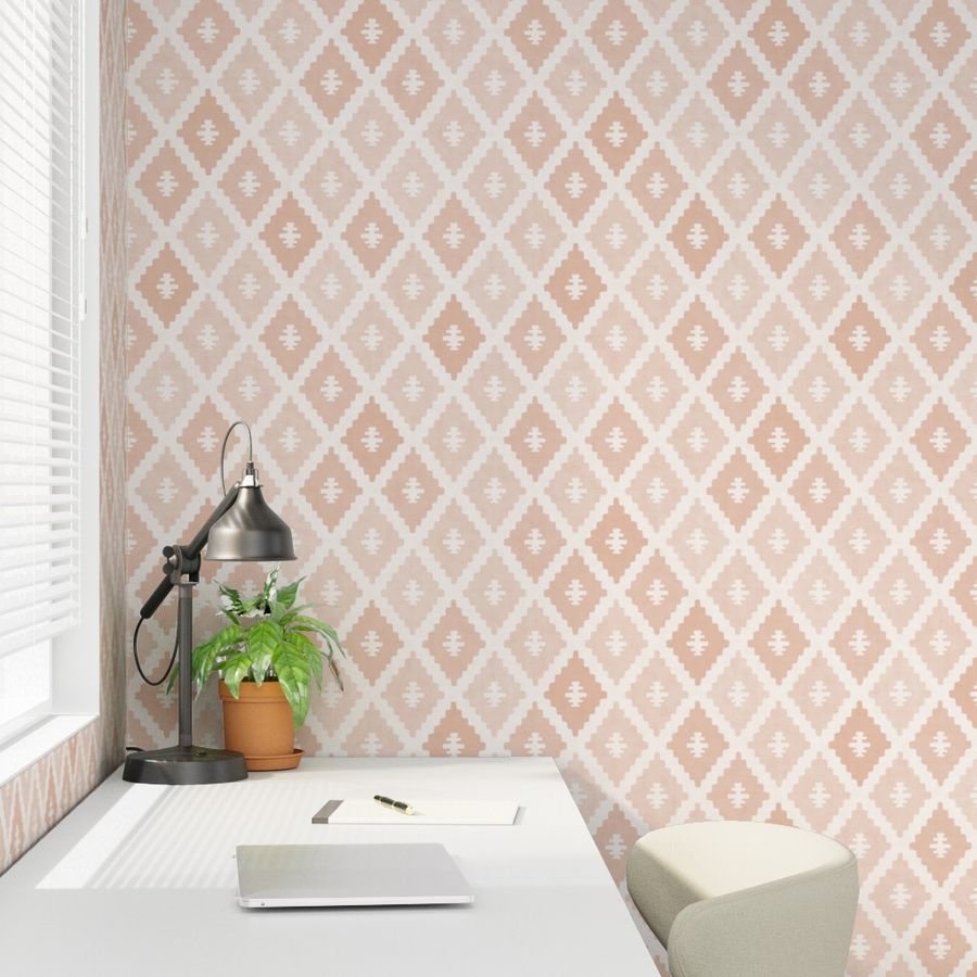 Large Sun Faded Mediterranean Diamond Pattern in Peach Sand Pink Decor Collection Interior Collection sand pink wallpaper