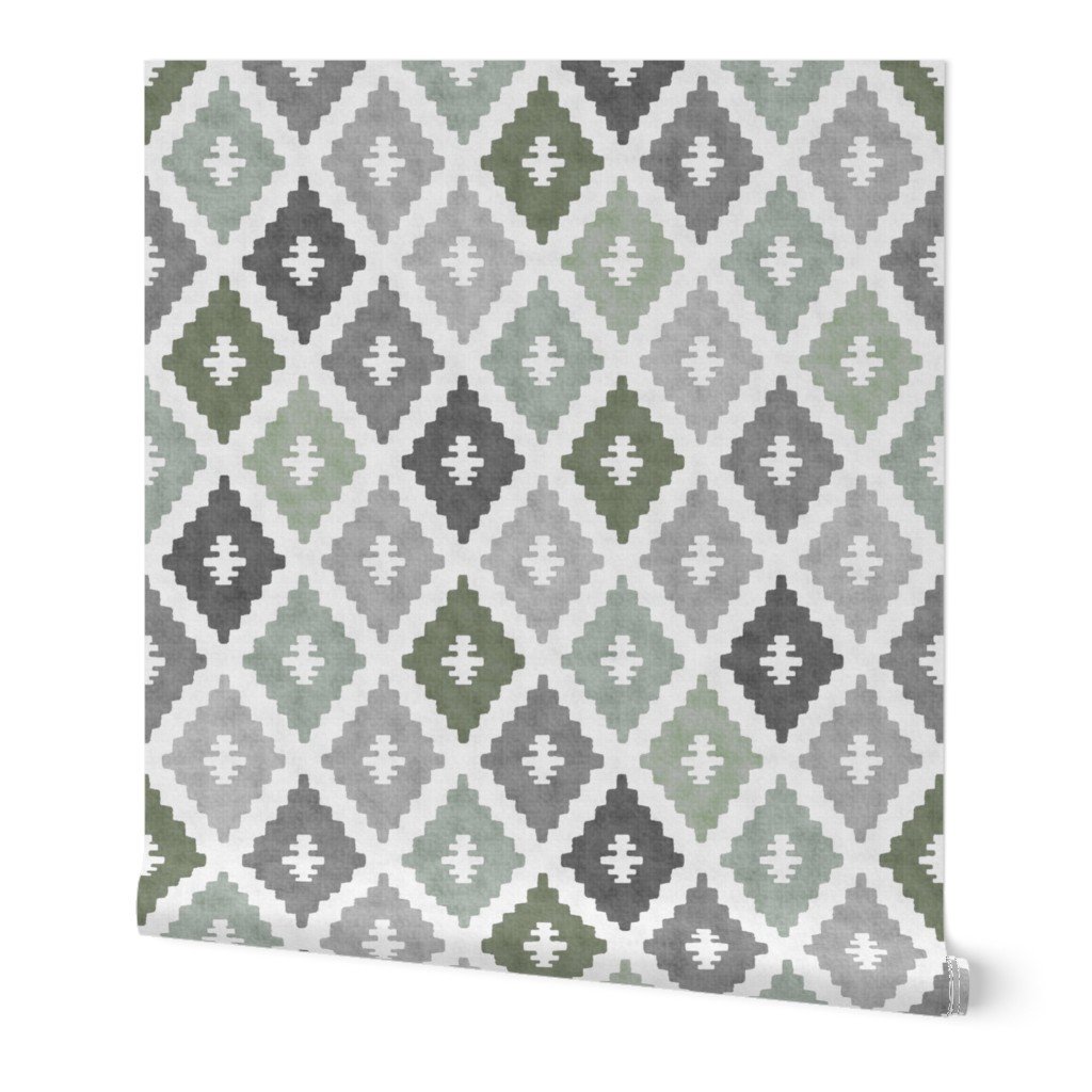 Large Weathered Sage Green Diamond Pattern in Charcoal Gray Interior Collection Decor Collection cool tone wallpaper