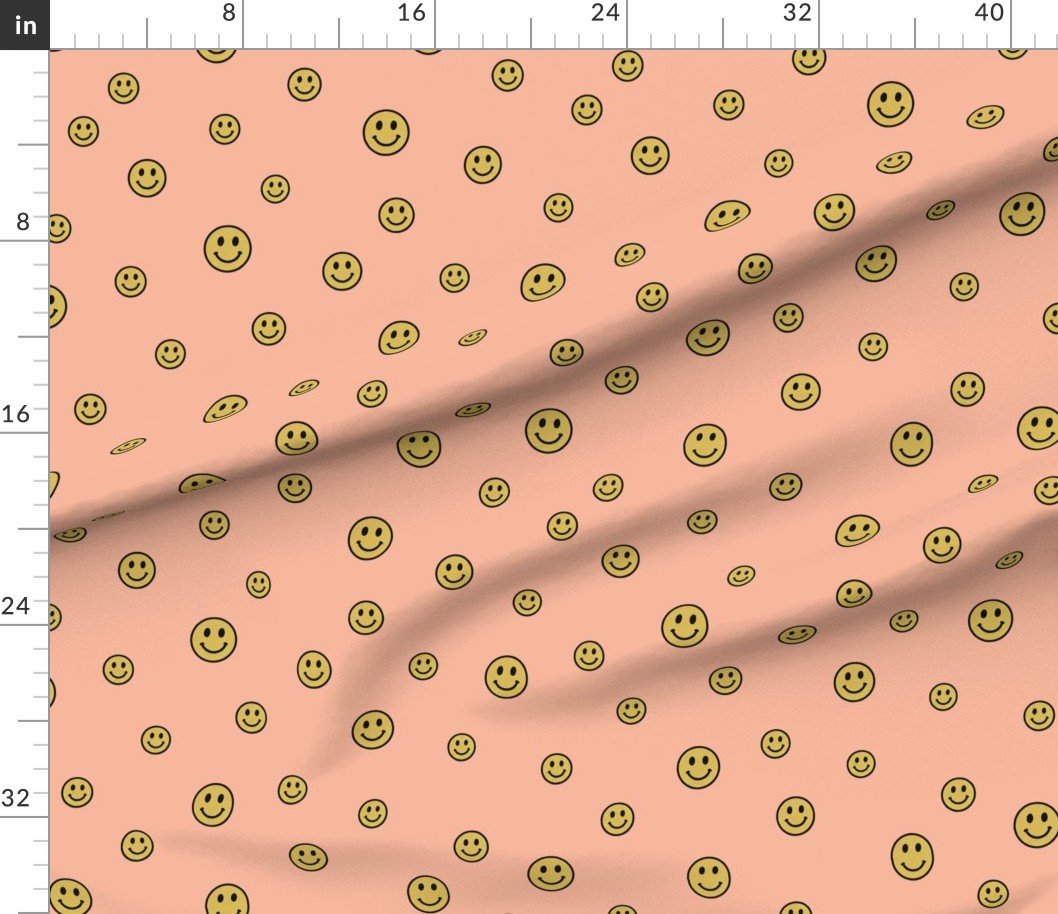Retro Yellow Smiley Faces on Peach Interior Collection Decor Collection dopamine decor fabric