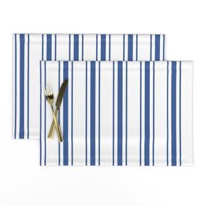 Mattress Ticking Wide Striped Pattern in Dark Blue and White Home Decor Collection Home Decor Collection dark blue placemat design