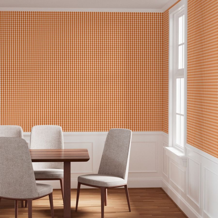 Small Pumpkin Orange and White Gingham Check Pattern Wallpaper orange and white wallpaper