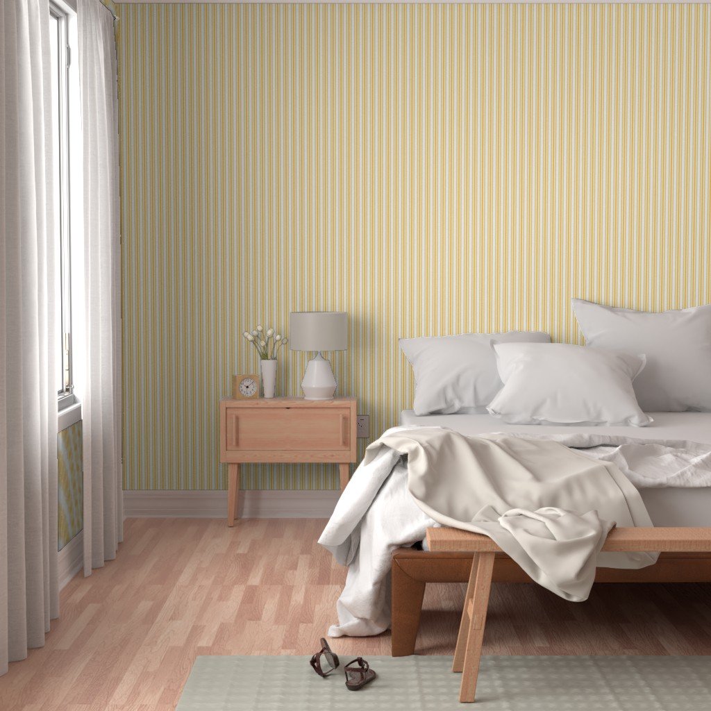 Trendy Large Yellow Butter French Mattress Ticking Double Stripes Wallpaper butter and white wallpaper