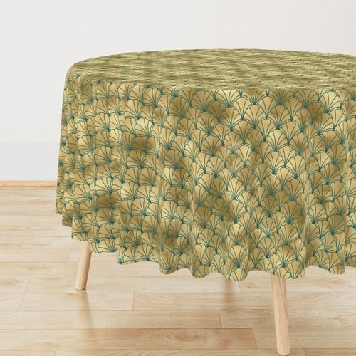 Teal and Faux Gold Foil Vintage Art Deco Scallop Shell Pattern Home Decor Collection Design Collection teal scallop shell tablecloth design