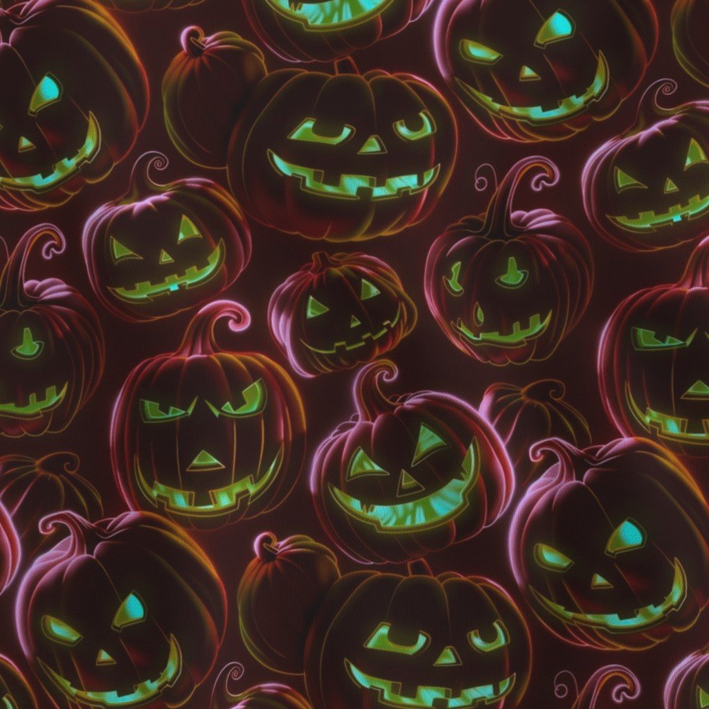 Small Neon Red Halloween Pumpkins Glowing in the Dark Fabric fall decor fabric
