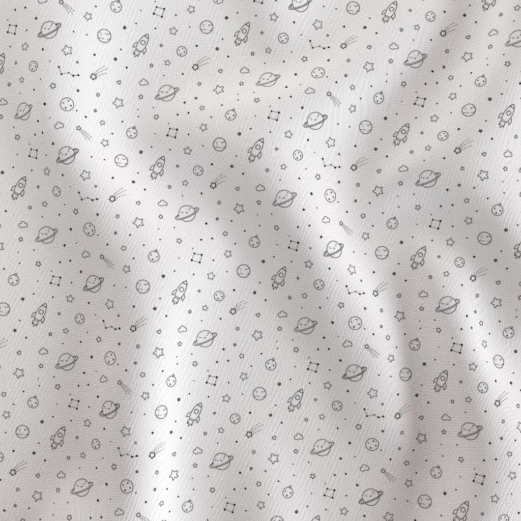 Minimal Black And White Space Doodle Pattern With Planets Rockets Star Fabric black and white fabric