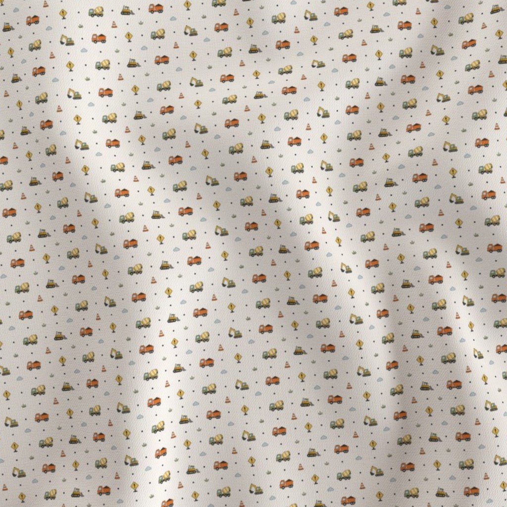 Construction Vehicle Pattern With Trucks Excavators And Road Signs Fabric boys fabric