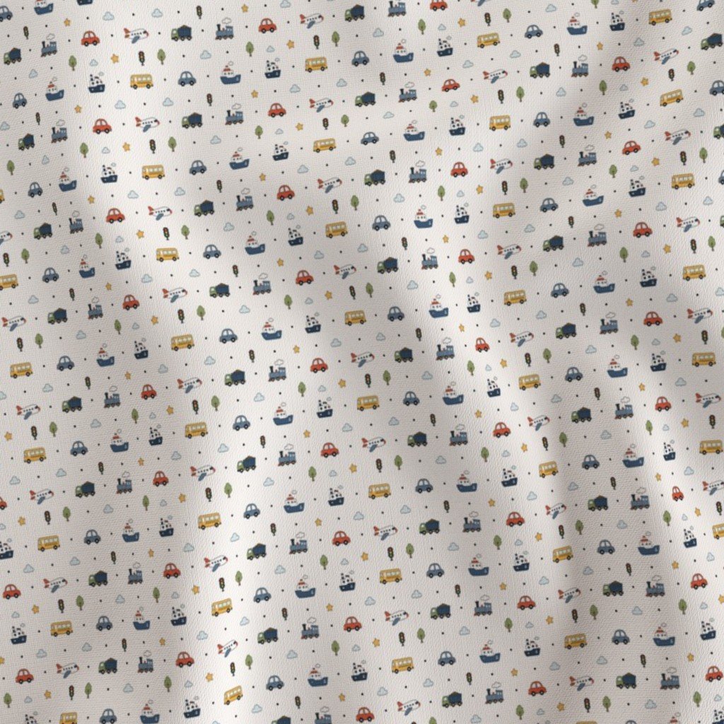 Transportation Pattern With Cars Planes Boats Trains And Buses Fabric buses fabric