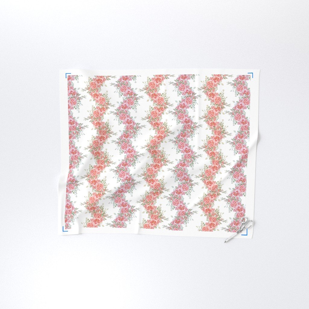 Vintage English Garden Watercolor Two Tone Pink Rose Stripe Pattern Fabric botanical fabric