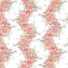 Vintage English Garden Watercolor Coral Pink Rose Stripe Pattern on White