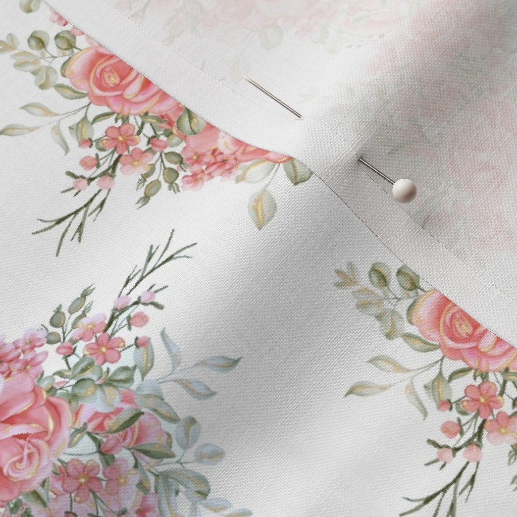 Vintage English Garden Small Two Tone Pink Rose Stripe Pattern on Whit F Fabric botanical fabric