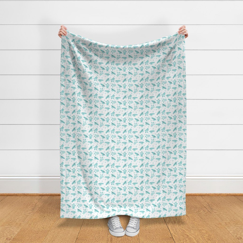 Mini Aqua Ombre Watercolor Sea Turtle Print Fabric animal print fabric