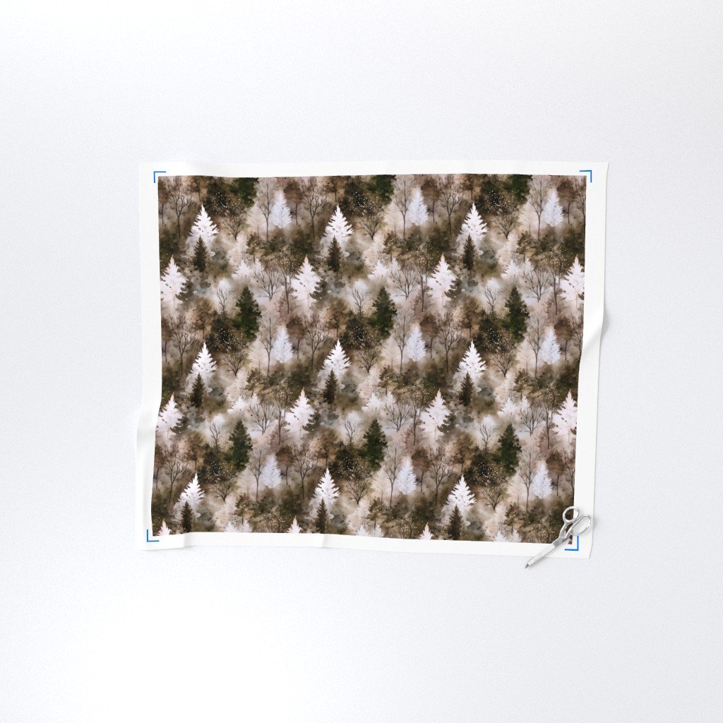 Small Endless Winter Tree Dreamscape Trees in Earthy Misty Forest Fabric earth tone fabric