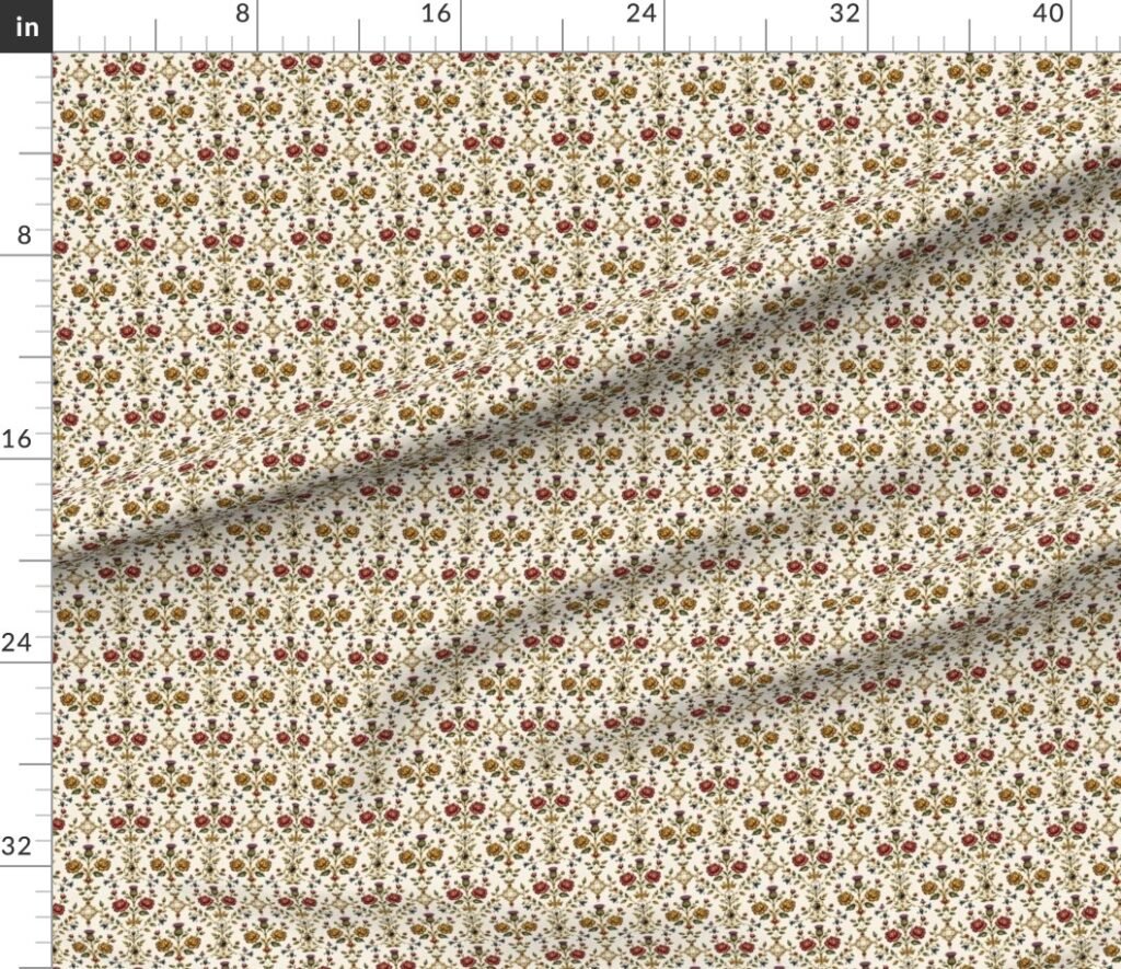 Elizabethan Rainbow Portrait Floral Damask Queen Dress Motif Small Fabric design