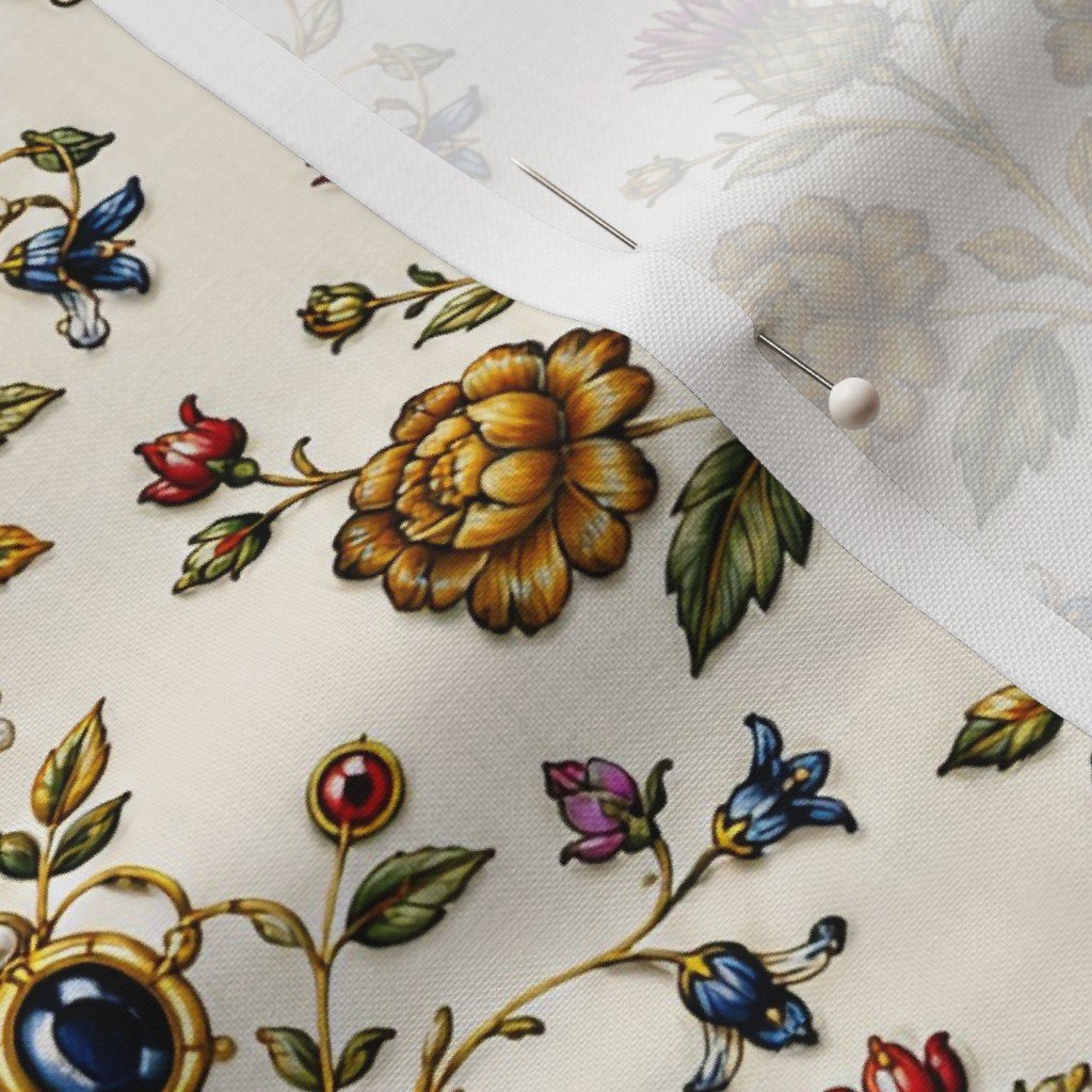 Elizabethan Rainbow Portrait Floral Damask Queen Dress Motif Large Scale Fabric floral damask fabric