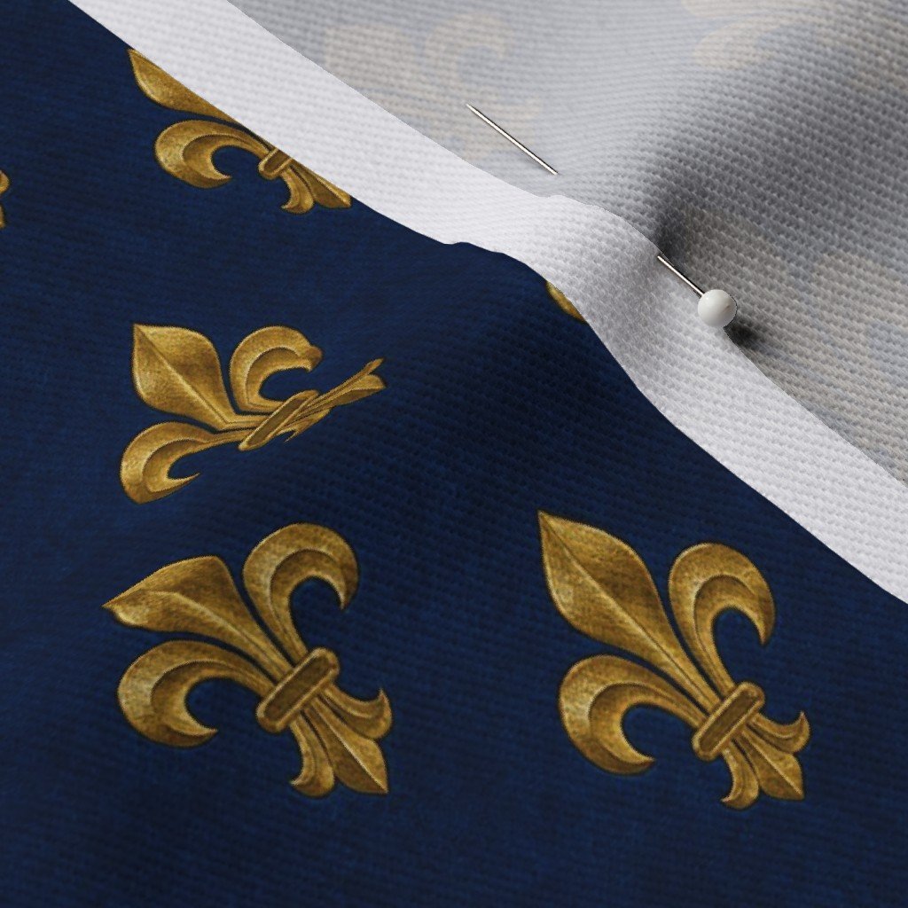 Small Royal French Fleur de Lis Gold on Deep Bourbon Blue Pattern Fabric fleur de lis fabric