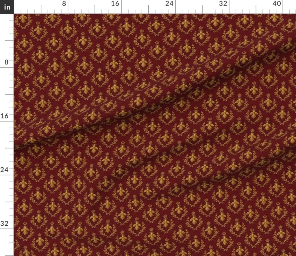 Small Napoleonic Royal Bee and Laurel Wreath Pattern on Crimson Red Fabric design