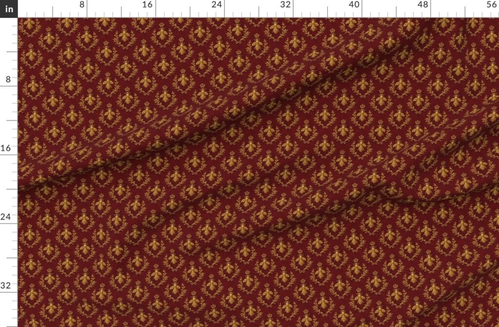 Small Napoleonic Royal Bee and Laurel Wreath Pattern on Crimson Red Fabric design