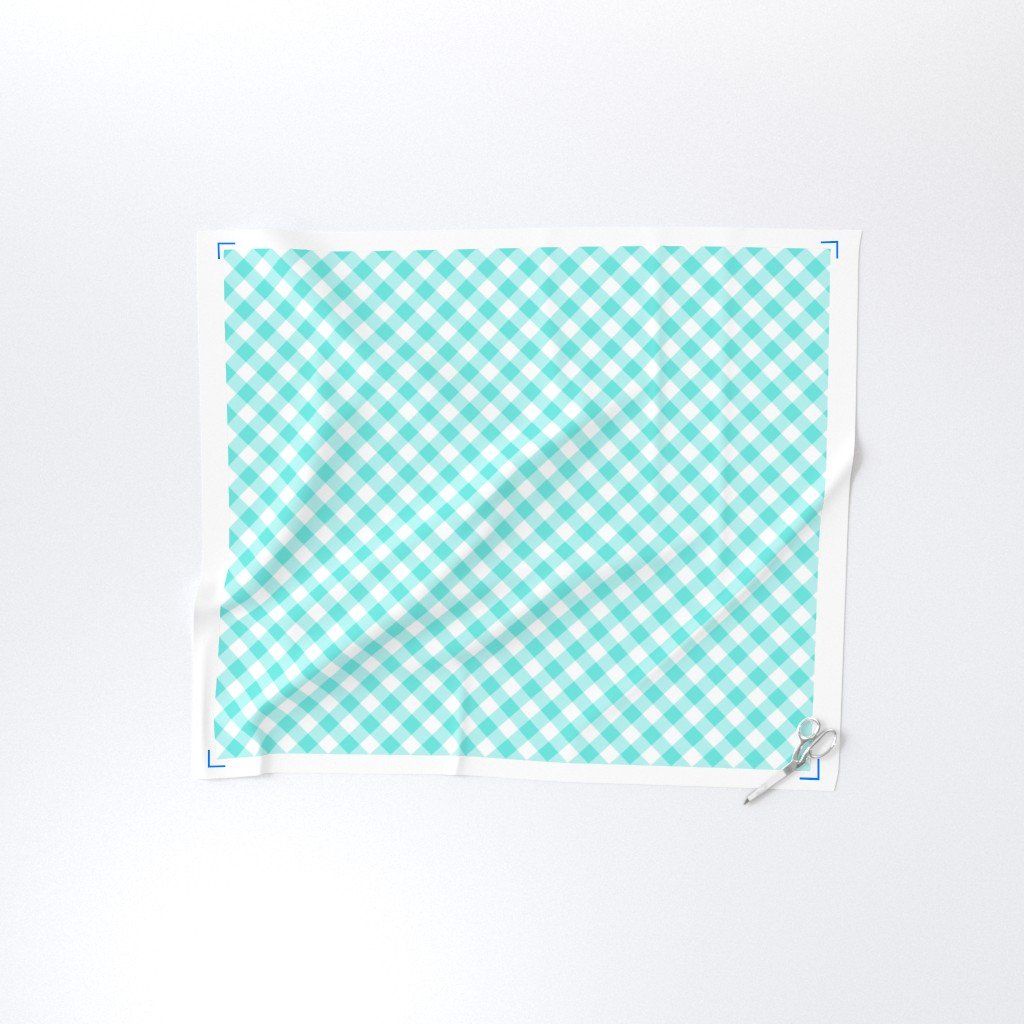 Turquoise Teal Gingham Check Plaid Fabric turquoise teal fabric