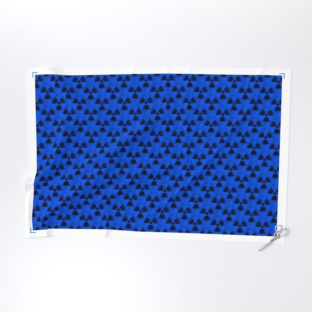 Electric Blue and Black Radiation Warning Grunge Pattern Fabric electric blue fabric