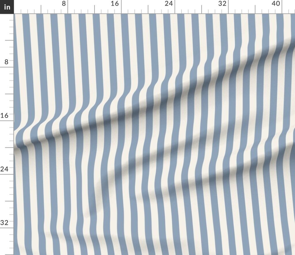 Classic Dusty Blue and Ivory One Inch Broad Stripe Pattern Fabric design