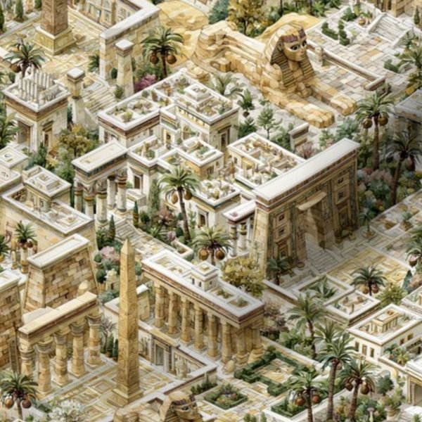 Ancient Egypt Watercolor Architectural Landscape Isometric Seamless Repeat Home Decor Collection Home Decor Collection ancient egypt fabric design