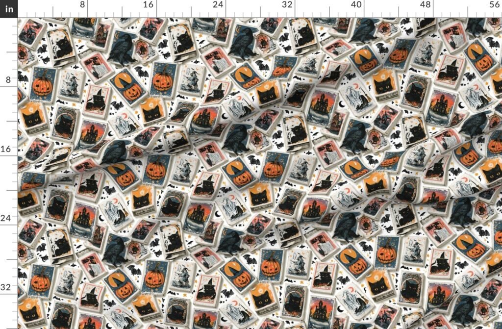 Vintage Halloween Matchbooks with Black Cats and Pumpkins Fabric design