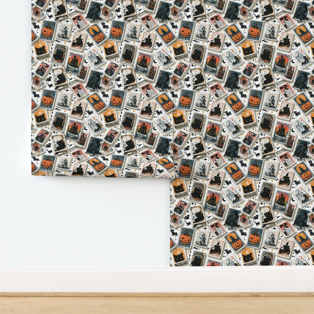 Vintage Halloween Matchbooks with Black Cats and Pumpkins Wallpaper design