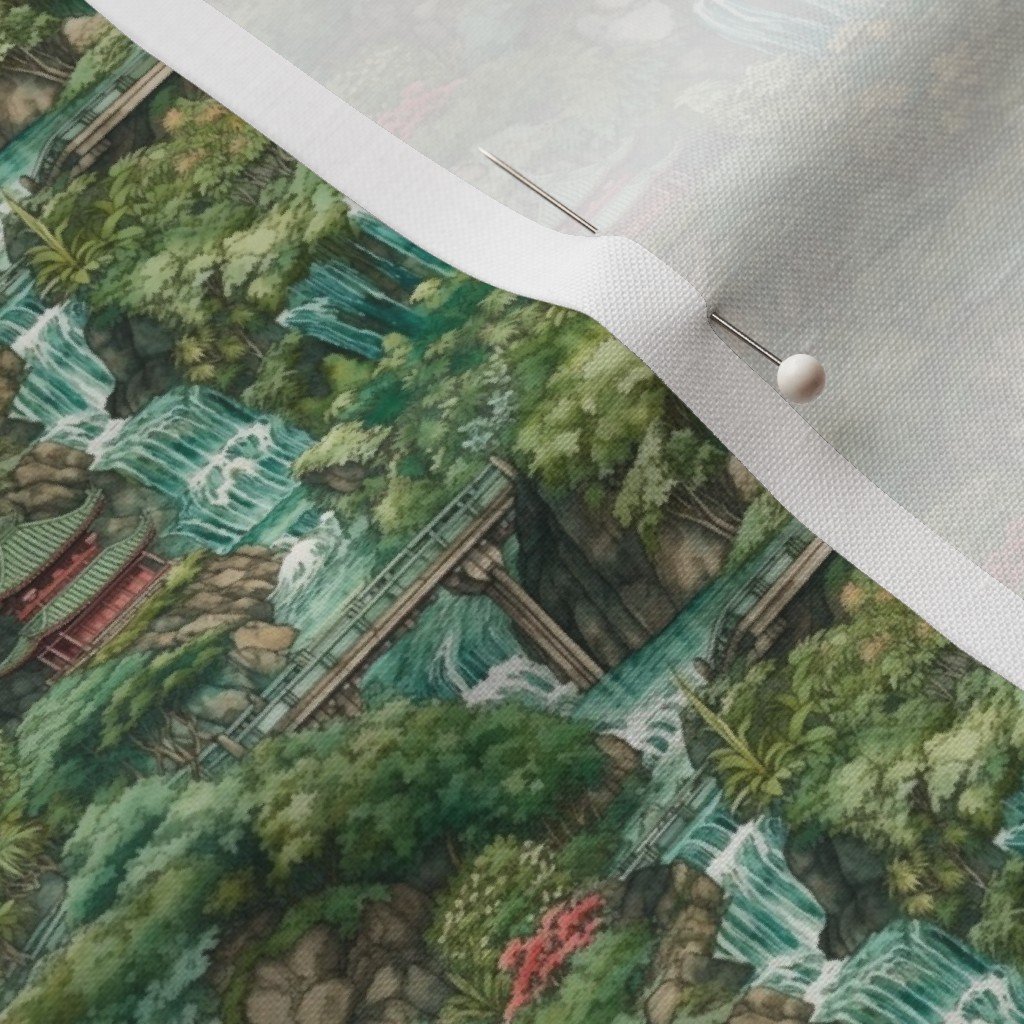 Little Japanese Water Garden with Waterfalls Fabric asian landscape fabric