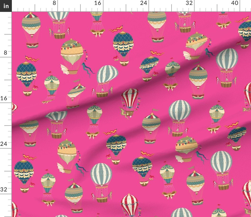 Vintage Hot Air Balloons on Hot Pink Home Styling Collection Design Collection helium balloon fabric