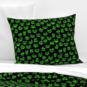 Mini Grinning Halloween Jack o Lantern Faces in Neon Green on Black Design Collection Interior Collection neon green pillow sham design