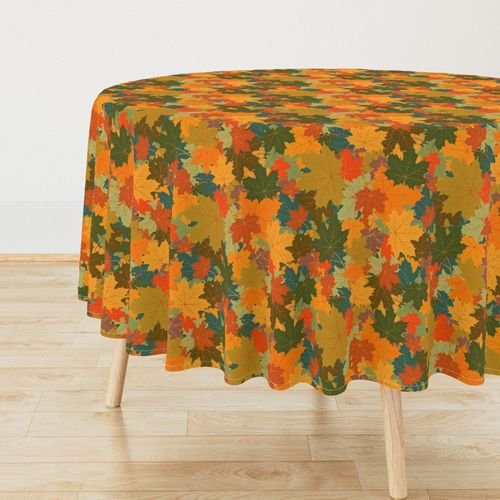 Smaller Autumn Leaves Scattered in Gold Red Brown and Green Design Collection Home Styling Collection scattered leaves tablecloth design