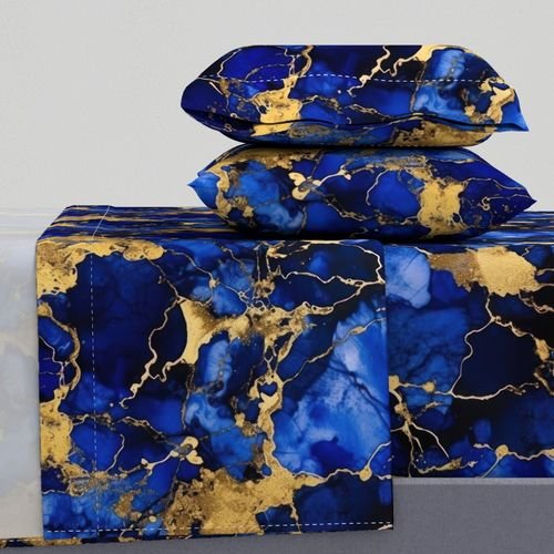 Cobalt Blue and Gold Alcohol Ink 3 Decor Collection Home Decor Collection metallic swirls sheet set design