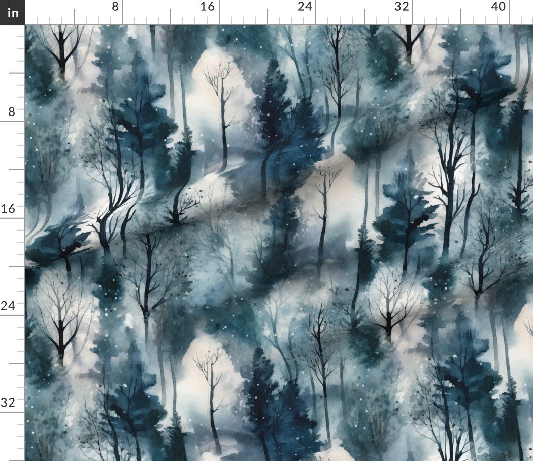 Endless Winter Dreamscape Trees in Misty Forest Decor Collection Design Collection misty forest fabric
