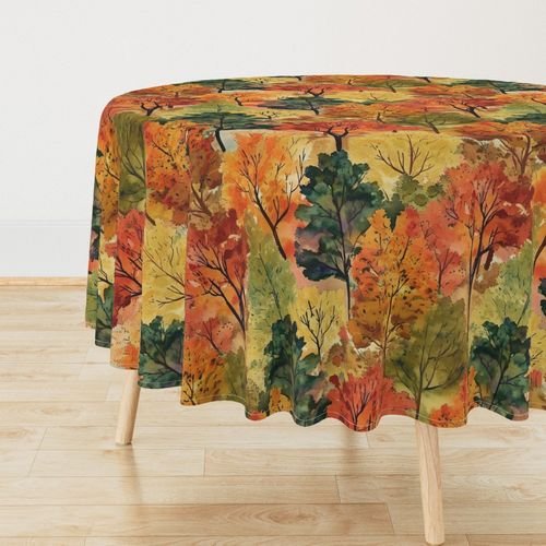 Watercolor of New England Endless Forest Fall Trees Home Styling Collection Interior Collection autumn garden tablecloth design