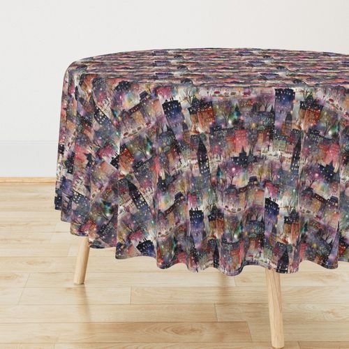 New York City Christmas Street Watercolor Home Decor Collection Home Decor Collection new york city tablecloth design