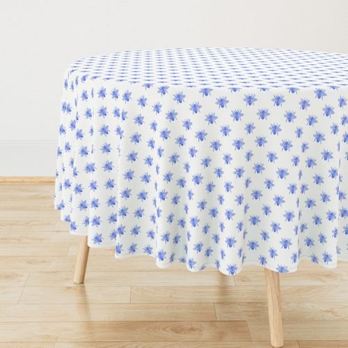 Blue Faux-foiled Bees on White Home Styling Collection Home Decor Collection royal bees bee tablecloth design