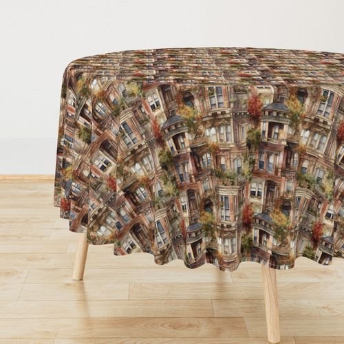 Brownstone Buildings in Varied Tones of Brown Watercolor Design Collection Interior Collection brownstone buildings tablecloth design